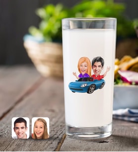 BK Gift Kişiye Özel Sevgililer Karikatürlü Rakı Bardağı-52 (Beyaz)