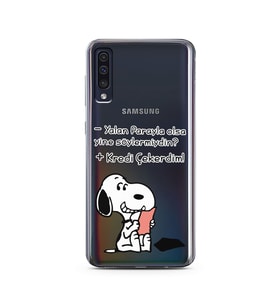 Snoopy Tasarımlı Süper Şeffaf Silikon Telefon Kılıfı Samsung A50