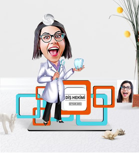 BK Gift Kişiye Özel Bayan Diş Hekimi Karikatürlü 3D Ahşap Masa İsimliği - 2