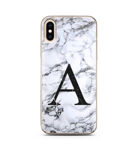 Iphone Xs Max Beyaz Mermer Harf Tasarımlı Telefon Kılıfı A-Harfi 