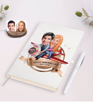 BK Gift Kişiye Özel Yılın En Mükemmel Çifti Karikatürlü Beyaz Defter ve Kalem Hediye Seti-11