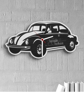 BK Gift Kişiye Özel Retro Beetle Tasarımlı Ahşap Duvar Saati Model 11