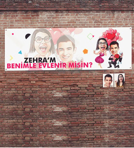 BK Gift Kişiye Özel Benimle Evlenir Misin Karikatür Pankart Branda