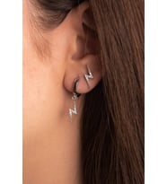 ikili Şimşek Motifli Kombin Parlak Zirkon Taşlı Gümüş ı Altın Kaplama Gümüş Küpe 925 Ayar (Rose)