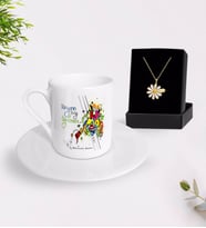 BK Gift Kişiye Özel Dünyanın En İyi Öğretmeni Türk Kahvesi Fincanı ve İsimli Papatya Kolye Hediye Seti-27 (Model 1)