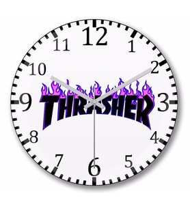 Thrasher Logo  Duvar Saati Bombeli Gercek Cam