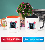 İkili Sevgiliye Sevgililer Günü Hediyesi 7 Kupa Bardak Turuncu Siyah