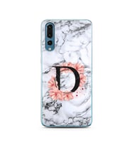 Mermer Çiçekli Harf Tasarım Süper Şeffaf Silikon Telefon Kılıfı Huawei P20 Pro  