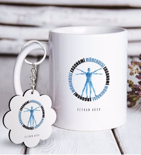 BK Gift Kişiye Özel Mesleki Ergonomi Mühendisi Beyaz Kupa ve Anahtarlık Hediye Seti (Model 1)