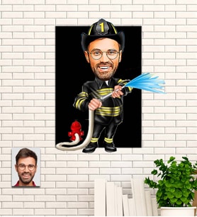 Kişiye Özel Yılın Süper Kahramanı İtfaiyeci  Karikatür Ahşap Tablo