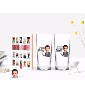 BK Gift Kişiye Özel Renkli Baskılı Erkek Kolay Yetişmiyor Karikatürlü İkili Rakı Bardağı ve Rakı Cep Kitabı Hediye Seti-2 (Model 1)