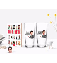 BK Gift Kişiye Özel Renkli Baskılı Erkek Kolay Yetişmiyor Karikatürlü İkili Rakı Bardağı ve Rakı Cep Kitabı Hediye Seti-2 (Model 1)