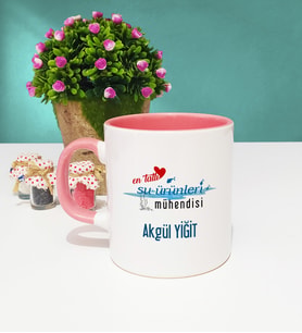 Mesajlı Su Ürünleri Mühendisi Tasarımlı Kişiye Özel Hediye Su Ürünleri Mühendisi Kupa Bardak Pembe