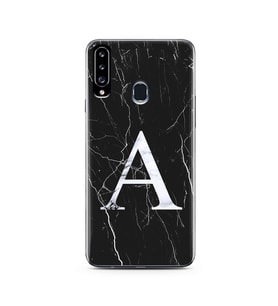 Samsung A20s Siyah Mermer Harf Tasarımlı Telefon Kılıfı A-Harfi 