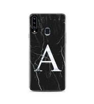 Samsung A20s Siyah Mermer Harf Tasarımlı Telefon Kılıfı A-Harfi 