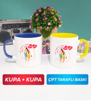 İkili Sevgiliye Sevgililer Günü Hediyesi 1 Kupa Bardak Lacivert Sarı