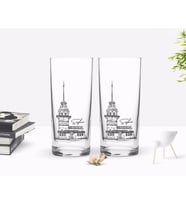 BK Gift Kişiye Özel Renkli Baskılı Kız Kulesi Tasarımlı İkili Rakı Bardağı Seti-1 (Beyaz)