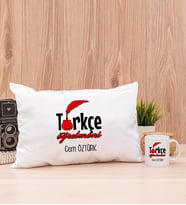 Türkçe Öğretmeni Dikdörtgen Yastık ve Beyaz Kupa Bardak