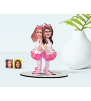 BK Gift Kişiye Özel Kız Kardeşler Karikatürlü Ahşap Biblo Model-3 (Beyaz)