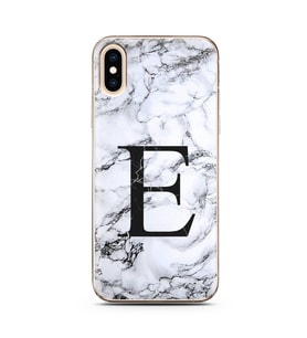 Iphone X Beyaz Mermer Harf Tasarımlı Telefon Kılıfı E-Harfi 