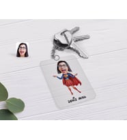 BK Gift Kişiye Özel Süper Anne Karikatürlü Şeffaf Pleksi Anahtarlık-1 (Beyaz)