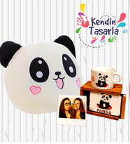 Kişiye Özel Fotoğraflı Panda Yastık Ve Kutulu Kupa Arkadaşa HediyeT