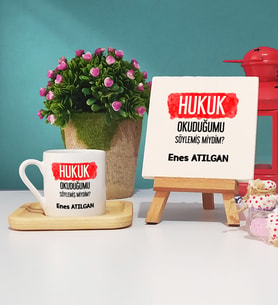 Hukuk Okuduğumu Söylemiş Miydim Hukukçu Hediye Ahşap Altlıklı Türk Kahvesi Fincanı ve Dekoratif Taş Baskı