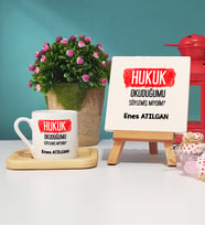 Hukuk Okuduğumu Söylemiş Miydim Hukukçu Hediye Ahşap Altlıklı Türk Kahvesi Fincanı ve Dekoratif Taş Baskı