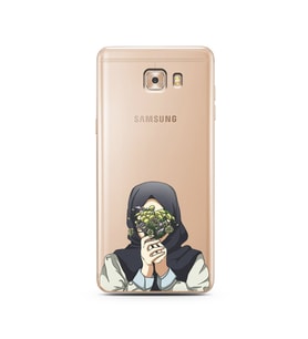 Kapalı Çiçekli Kız Tasarımlı Süper Şeffaf Silikon Telefon Kılıfı Samsung C9 