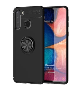 Microsonic Samsung Galaxy A21 Kılıf Kickstand Ring Holder Siyah