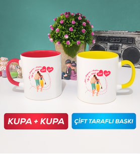 İkili Sevgiliye Sevgililer Günü Hediyesi 1 Kupa Bardak Kırmızı Sarı