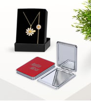 BK Gift Kişiye Özel İsimli Papatya Kolye Bileklik ve Kırmızı Dikdörtgen Ayna Set