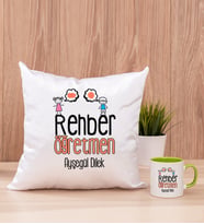 Rehber Öğretmen Kare Yastık ve Yeşil Kupa Bardak