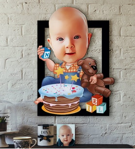 BK Gift Kişiye Özel Bebek Doğum Günü Karikatürlü 3D Ahşap Tablo-1