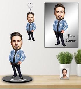 Kişiye Özel Polis Karikatürlü 3 lü Hediye Seti Bay-3