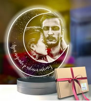 Sevgiliye Özel 3D Resimli Ay Figürlü Led Gece Lambası (Beyaz)