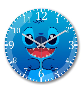 Stitch Duvar Saati Bombeli Gercek Cam