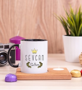 Evimizin SultanI Ahşap Altlıklı Mumlu Siyah Kupa Bardak