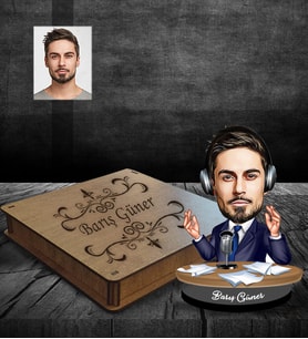 Kişiye Özel Spiker Karikatürlü Ahşap Biblo Kutulu Bay-1