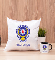 Polis Logolu Kare Yastık ve Siyah Kupa Bardak