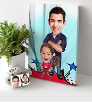 BK Gift Kişiye Özel Baba Kız Karikatür Kanvas Tablo 30x50cm  1