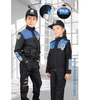 Çocuk Polis Kostümü Polis Kıyafeti 2-10 Yaş Çocuk Kostüm (Mavi)