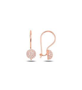 Söğütlü Silver Gümüş rose zirkon taşlı çengelli yarım top küpe