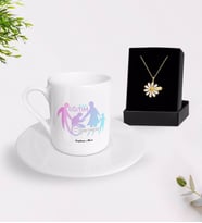 BK Gift Kişiye Özel Özel Eğitim Öğretmeni Türk Kahvesi Fincanı ve İsimli Papatya Kolye Hediye Seti-2 (Model 1)