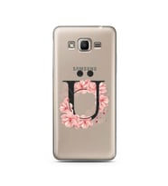 Pembe Çiçekli Harf Tasarım Süper Şeffaf Silikon Telefon Kılıfı Samsung J2 Prime 