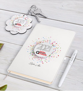 BK Gift Kişiye Özel 2024 Sana Mutluluk Getirsin Beyaz Defter Kalem ve Anahtarlık Hediye Seti-1 (Model 1)