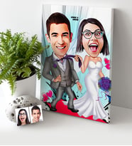 BK Gift Kişiye Özel Gelin Damat Karikatür Kanvas Tablo 30x50cm  6
