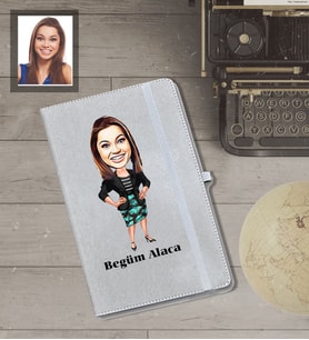 Kişiye Özel Öğretmen Karikatürlü Gri Defter Bayan-7