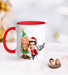 BK Gift Kişiye Özel Yeni Yıl Sevgililer Karikatürlü Kırmızı Kupa ve Kar Tanesi Kolye-1 (Model 1)