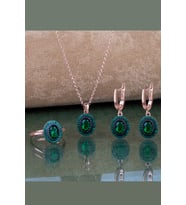 Gümüş Elmas Kesim Zirkon Taşlı Oval Tasarım Günlük Abiye Set (Rose)